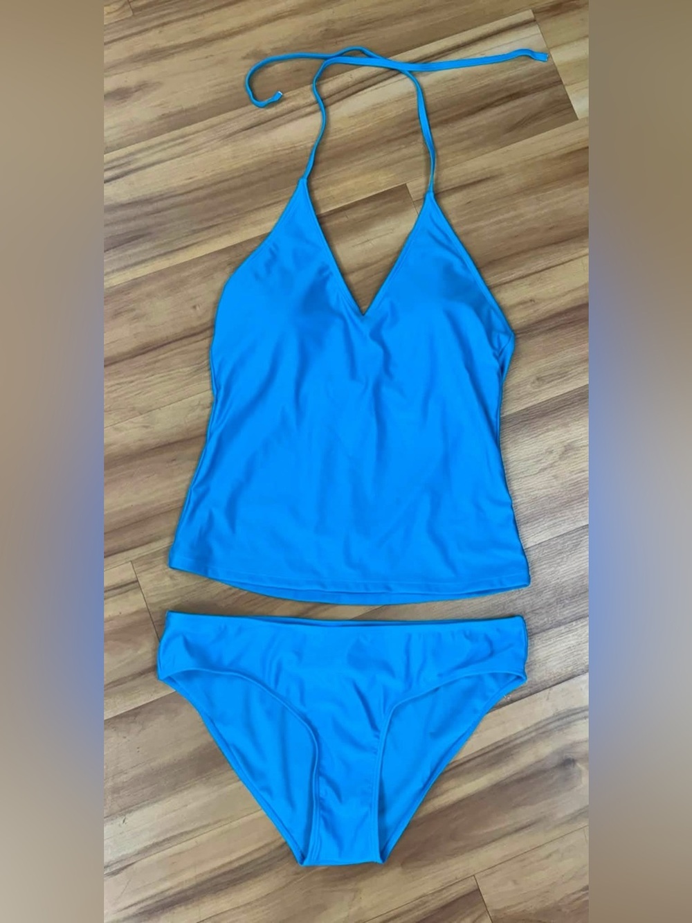 10: Bobbie Brooks Vibrant Turquoise Halter Tankini and Bikini Set - XL